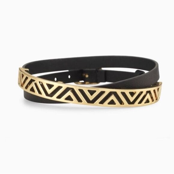 Stella & Dot ~ Ally Double Wrap Bracelet ~ black with gold overlay adjustable - Picture 1 of 10